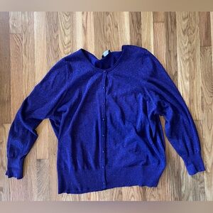 Size 2X vintage vibrant purple Yarn Art glitter cardigan.  Satin buttons.